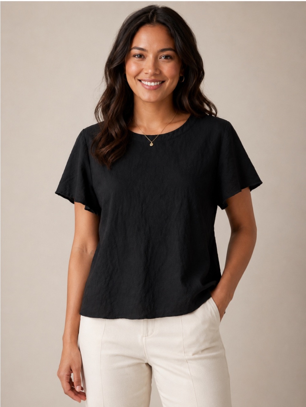 Boden Black Short Sleeve Flutter Tee